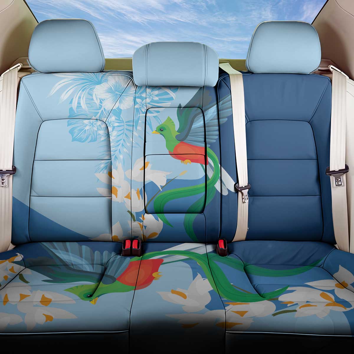 Guatemala Quetzal Bird Back Car Seat Cover Monja Blanca Flowers