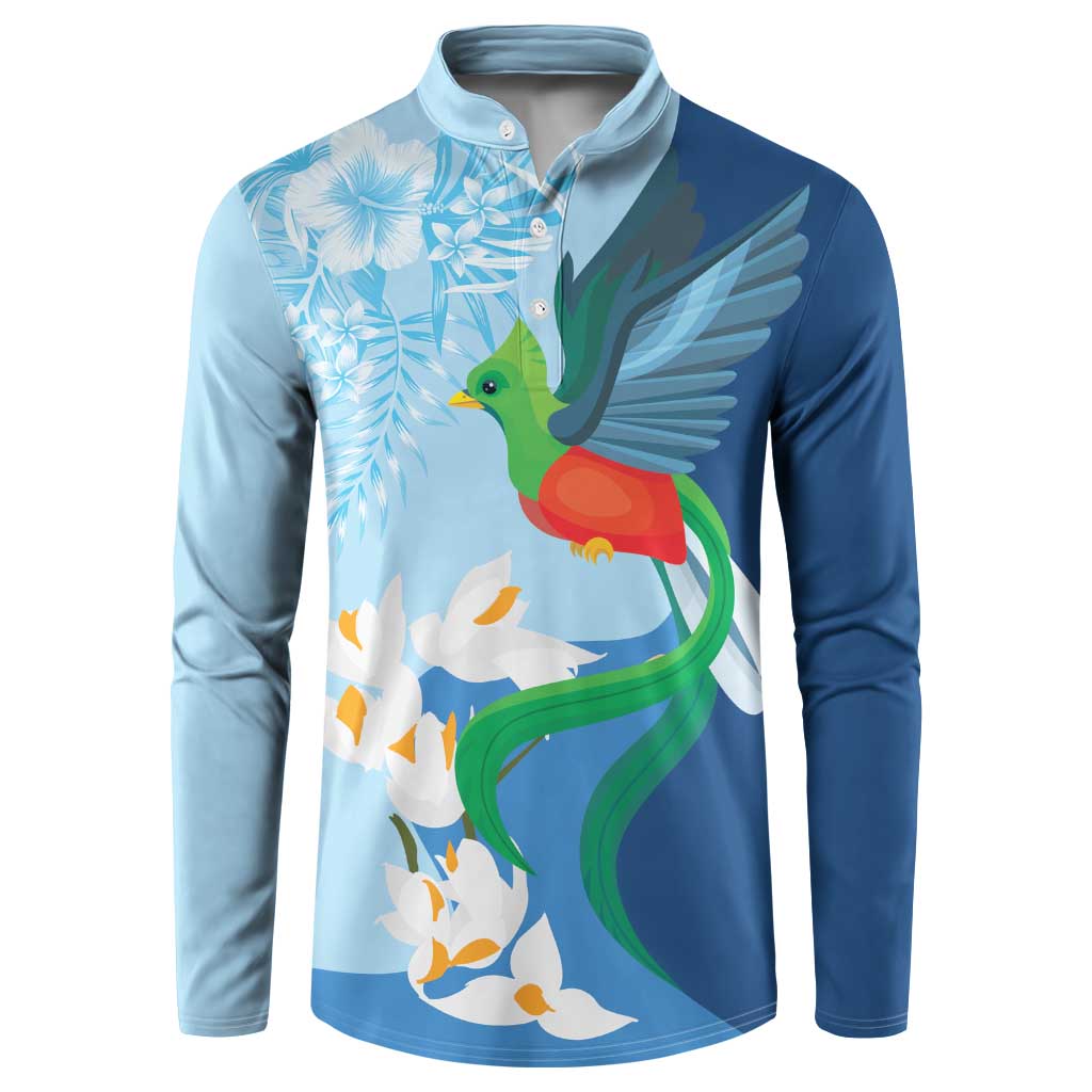 Guatemala Quetzal Bird Button Sweatshirt Monja Blanca Flowers