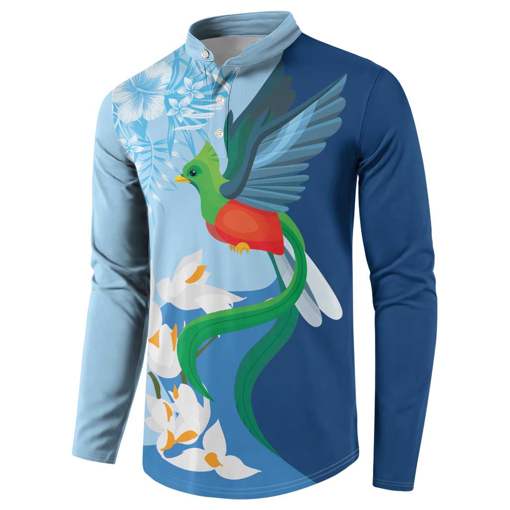 Guatemala Quetzal Bird Button Sweatshirt Monja Blanca Flowers