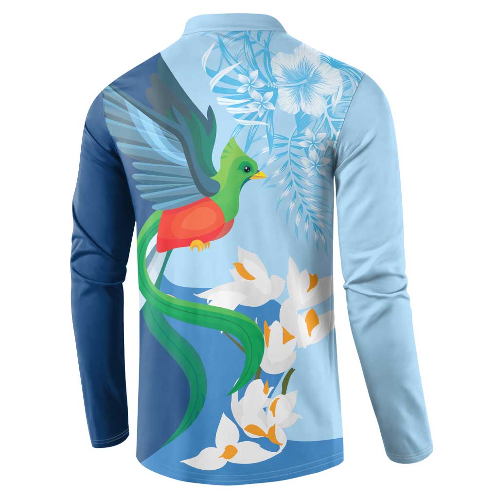 Guatemala Quetzal Bird Button Sweatshirt Monja Blanca Flowers