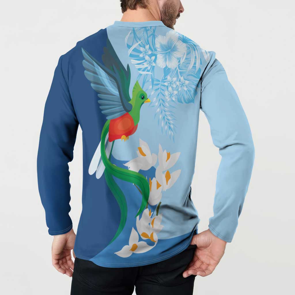 Guatemala Quetzal Bird Button Sweatshirt Monja Blanca Flowers