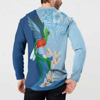 Guatemala Quetzal Bird Button Sweatshirt Monja Blanca Flowers