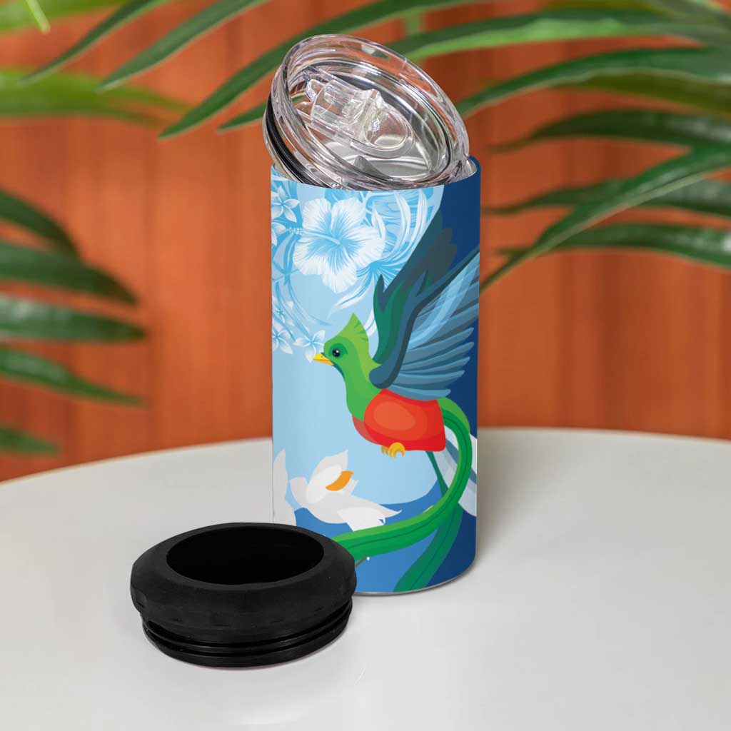 Guatemala Quetzal Bird 4 in 1 Can Cooler Tumbler Monja Blanca Flowers
