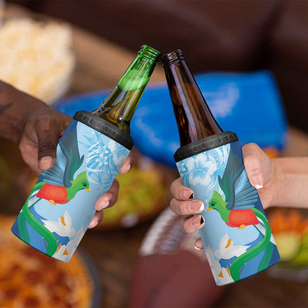 Guatemala Quetzal Bird 4 in 1 Can Cooler Tumbler Monja Blanca Flowers