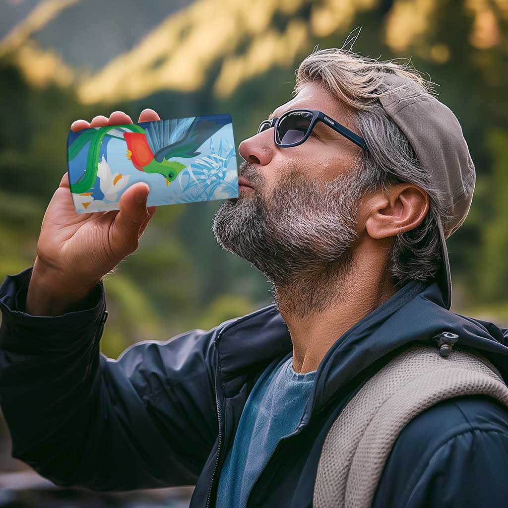 Guatemala Quetzal Bird 4 in 1 Can Cooler Tumbler Monja Blanca Flowers