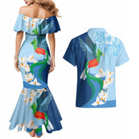 Guatemala Quetzal Bird Couples Matching Mermaid Dress and Hawaiian Shirt Monja Blanca Flowers