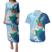 Guatemala Quetzal Bird Couples Matching Puletasi and Hawaiian Shirt Monja Blanca Flowers