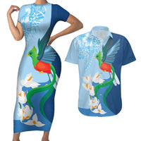 Guatemala Quetzal Bird Couples Matching Short Sleeve Bodycon Dress and Hawaiian Shirt Monja Blanca Flowers