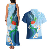 Guatemala Quetzal Bird Couples Matching Tank Maxi Dress and Hawaiian Shirt Monja Blanca Flowers