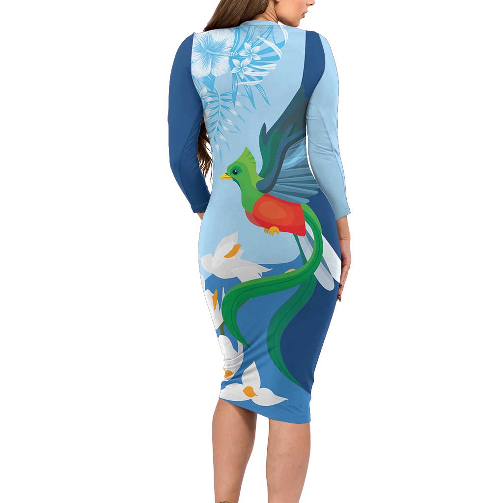 Guatemala Quetzal Bird Family Matching Long Sleeve Bodycon Dress and Hawaiian Shirt Monja Blanca Flowers