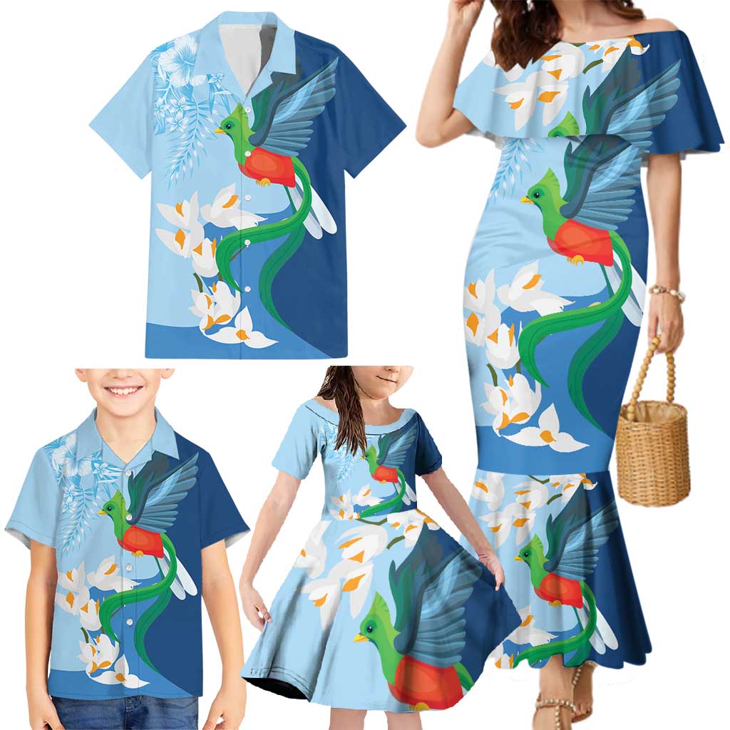 Guatemala Quetzal Bird Family Matching Mermaid Dress and Hawaiian Shirt Monja Blanca Flowers