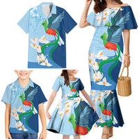 Guatemala Quetzal Bird Family Matching Mermaid Dress and Hawaiian Shirt Monja Blanca Flowers