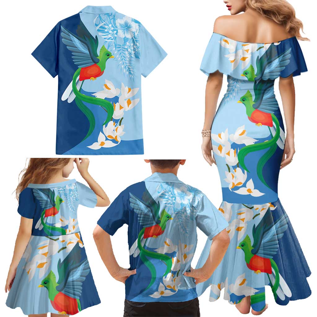 Guatemala Quetzal Bird Family Matching Mermaid Dress and Hawaiian Shirt Monja Blanca Flowers