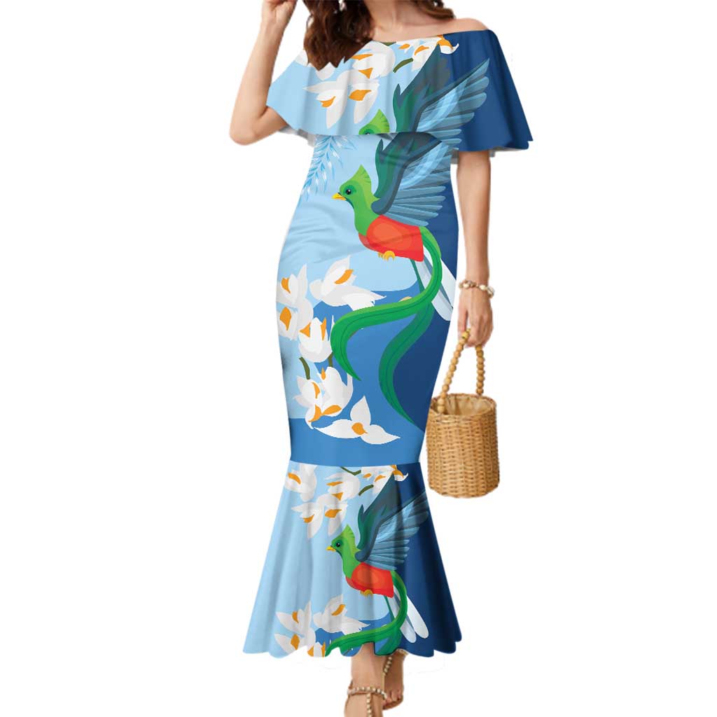 Guatemala Quetzal Bird Family Matching Mermaid Dress and Hawaiian Shirt Monja Blanca Flowers