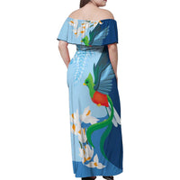 Guatemala Quetzal Bird Family Matching Off Shoulder Maxi Dress and Hawaiian Shirt Monja Blanca Flowers