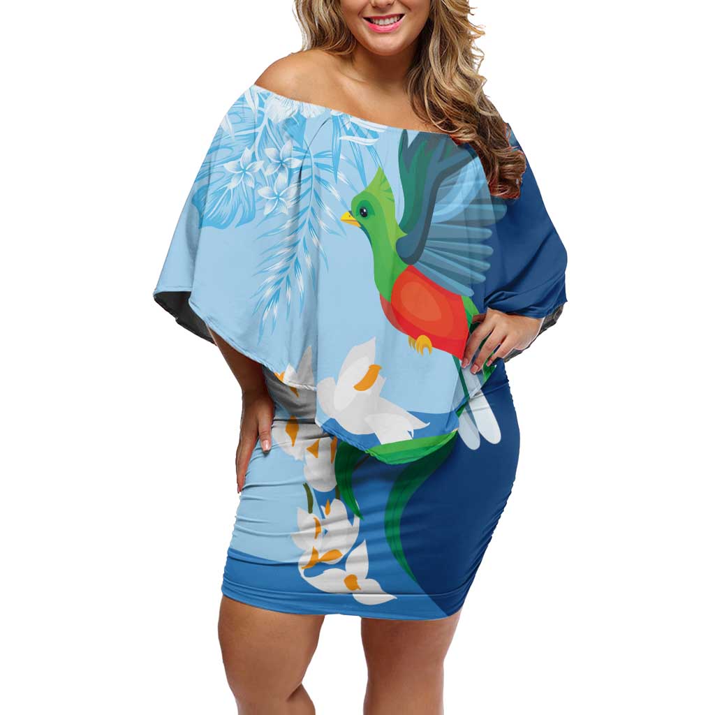 Guatemala Quetzal Bird Family Matching Off Shoulder Short Dress and Hawaiian Shirt Monja Blanca Flowers