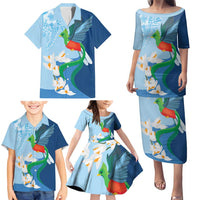 Guatemala Quetzal Bird Family Matching Puletasi and Hawaiian Shirt Monja Blanca Flowers