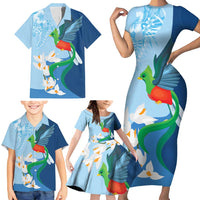 Guatemala Quetzal Bird Family Matching Short Sleeve Bodycon Dress and Hawaiian Shirt Monja Blanca Flowers