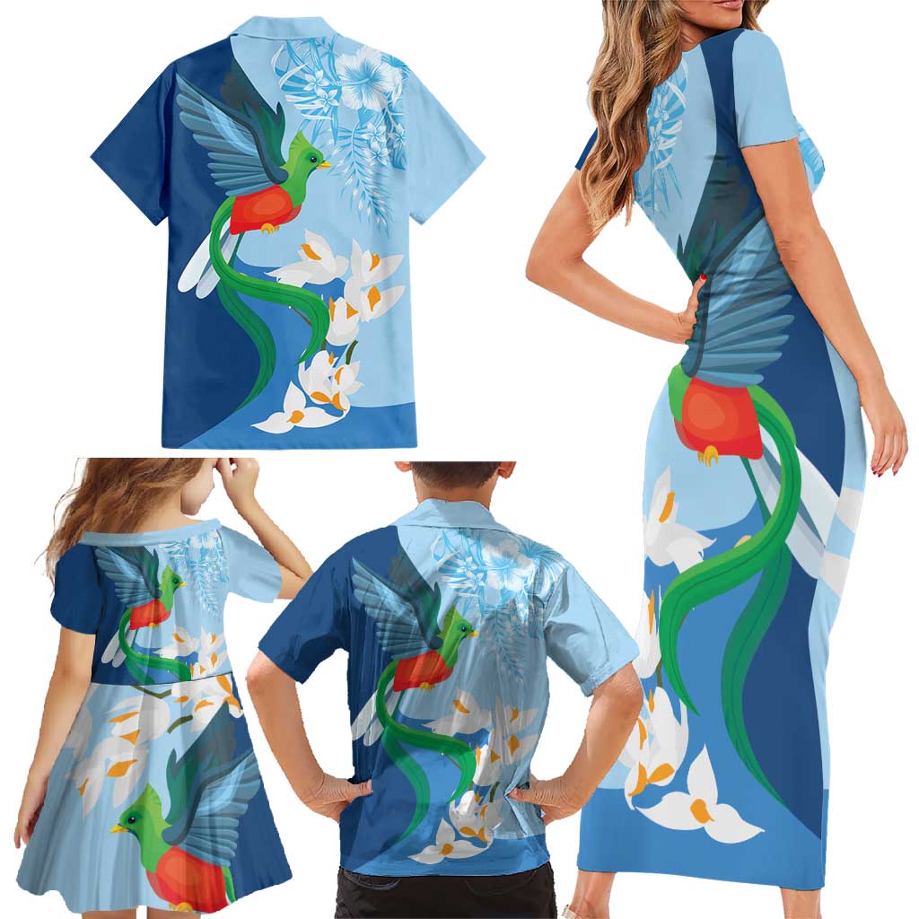 Guatemala Quetzal Bird Family Matching Short Sleeve Bodycon Dress and Hawaiian Shirt Monja Blanca Flowers