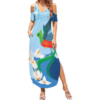 Guatemala Quetzal Bird Family Matching Summer Maxi Dress and Hawaiian Shirt Monja Blanca Flowers