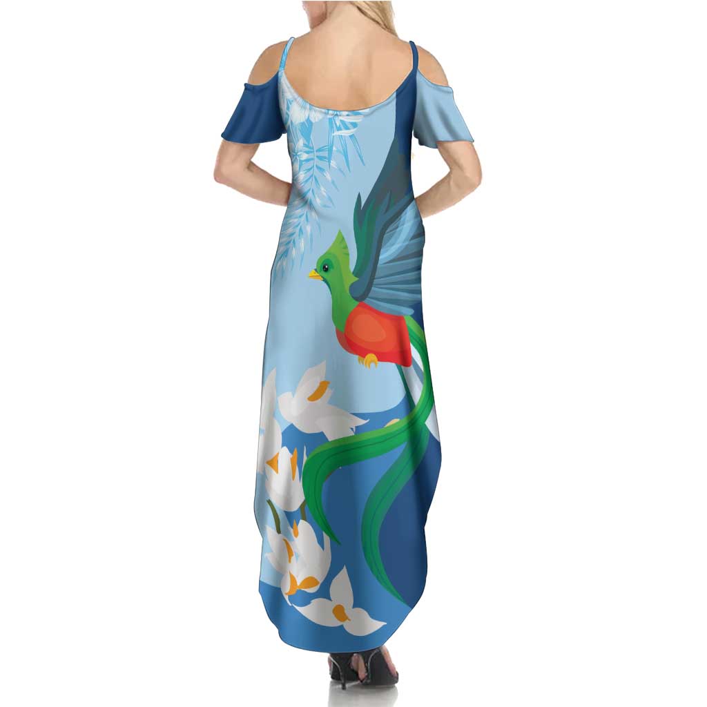 Guatemala Quetzal Bird Family Matching Summer Maxi Dress and Hawaiian Shirt Monja Blanca Flowers