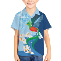 Guatemala Quetzal Bird Family Matching Summer Maxi Dress and Hawaiian Shirt Monja Blanca Flowers