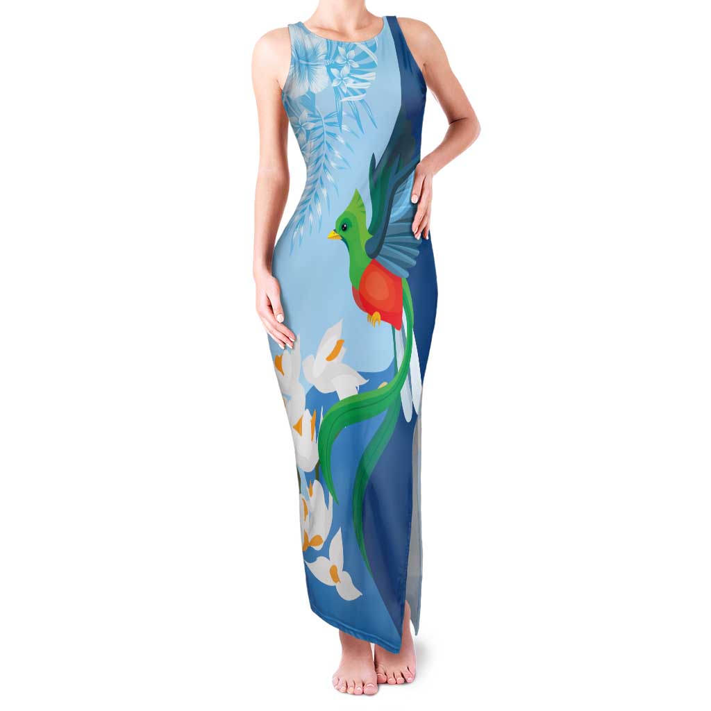 Guatemala Quetzal Bird Family Matching Tank Maxi Dress and Hawaiian Shirt Monja Blanca Flowers