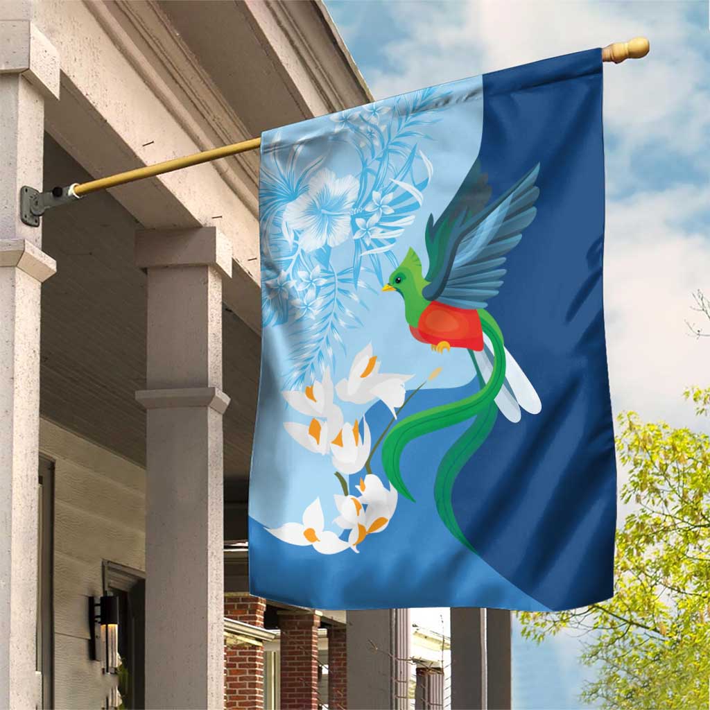 Guatemala Quetzal Bird Garden Flag Monja Blanca Flowers