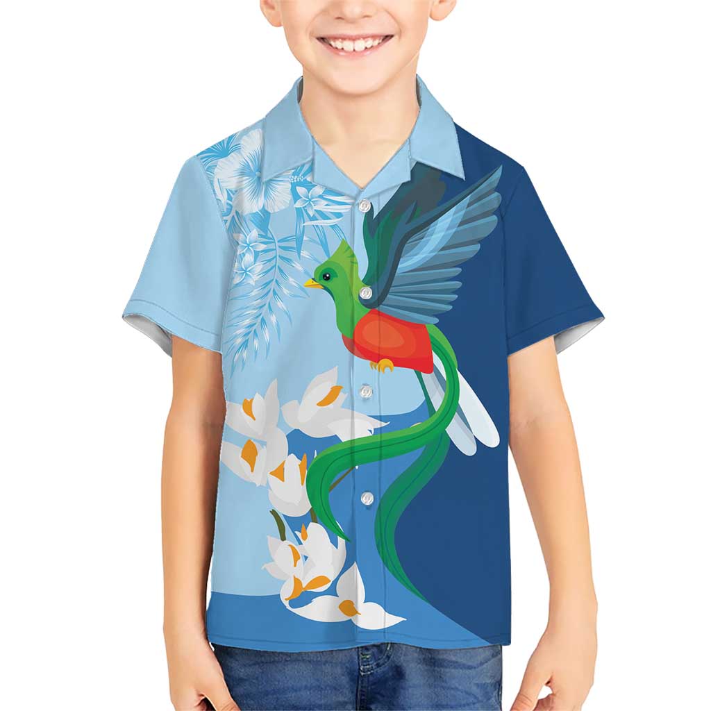 Guatemala Quetzal Bird Kid Hawaiian Shirt Monja Blanca Flowers
