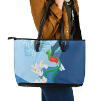 Guatemala Quetzal Bird Leather Tote Bag Monja Blanca Flowers