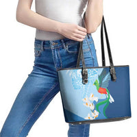 Guatemala Quetzal Bird Leather Tote Bag Monja Blanca Flowers