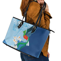 Guatemala Quetzal Bird Leather Tote Bag Monja Blanca Flowers