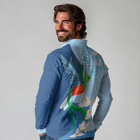 Guatemala Quetzal Bird Long Sleeve Polo Shirt Monja Blanca Flowers