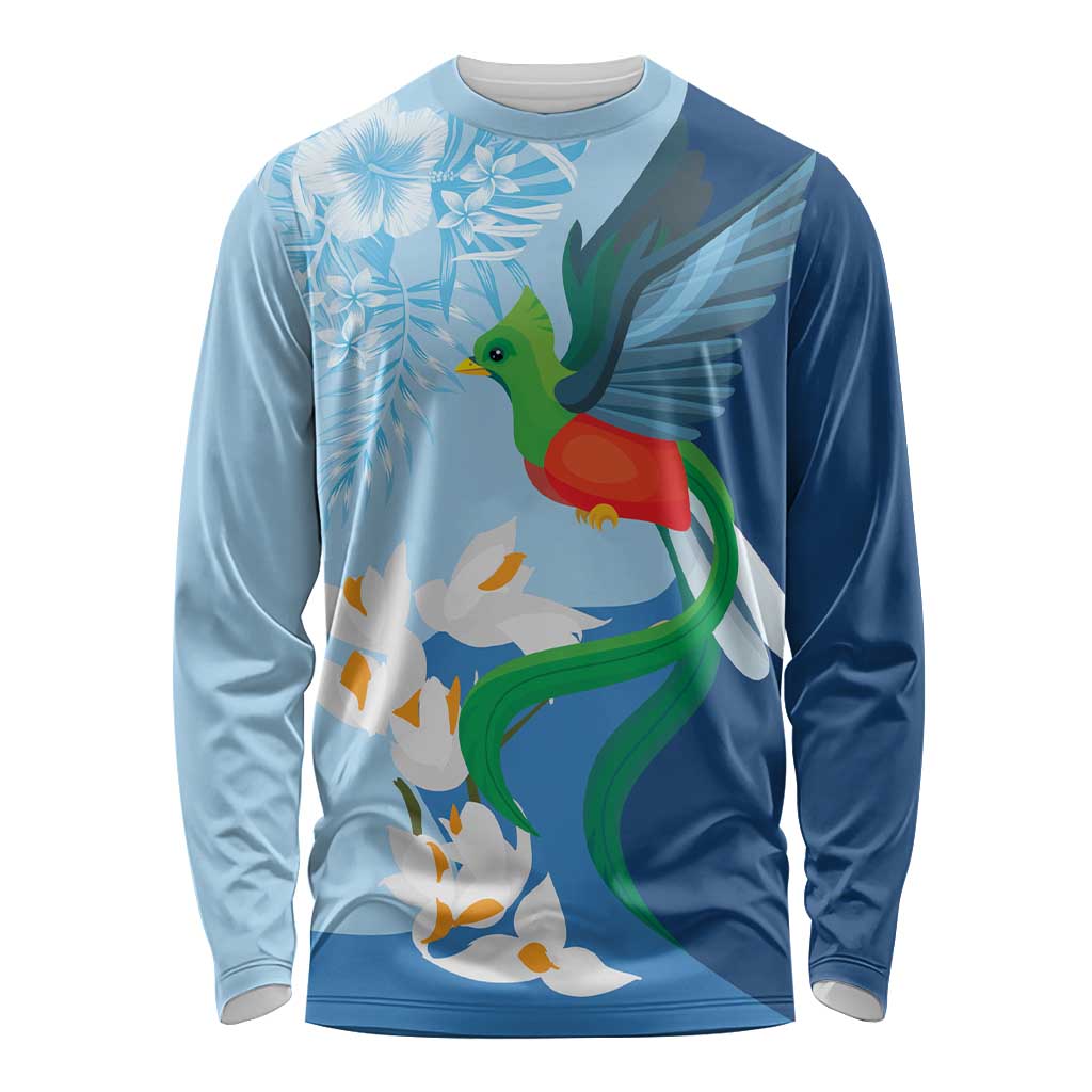 Guatemala Quetzal Bird Long Sleeve Shirt Monja Blanca Flowers