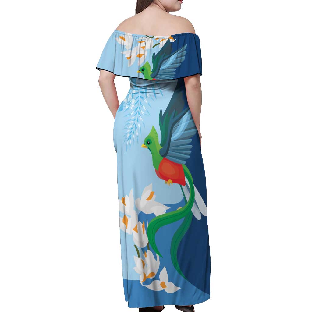 Guatemala Quetzal Bird Off Shoulder Maxi Dress Monja Blanca Flowers