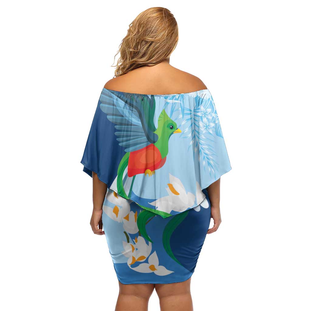 Guatemala Quetzal Bird Off Shoulder Short Dress Monja Blanca Flowers