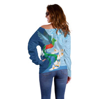 Guatemala Quetzal Bird Off Shoulder Sweater Monja Blanca Flowers