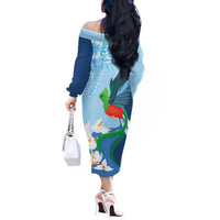 Guatemala Quetzal Bird Off The Shoulder Long Sleeve Dress Monja Blanca Flowers