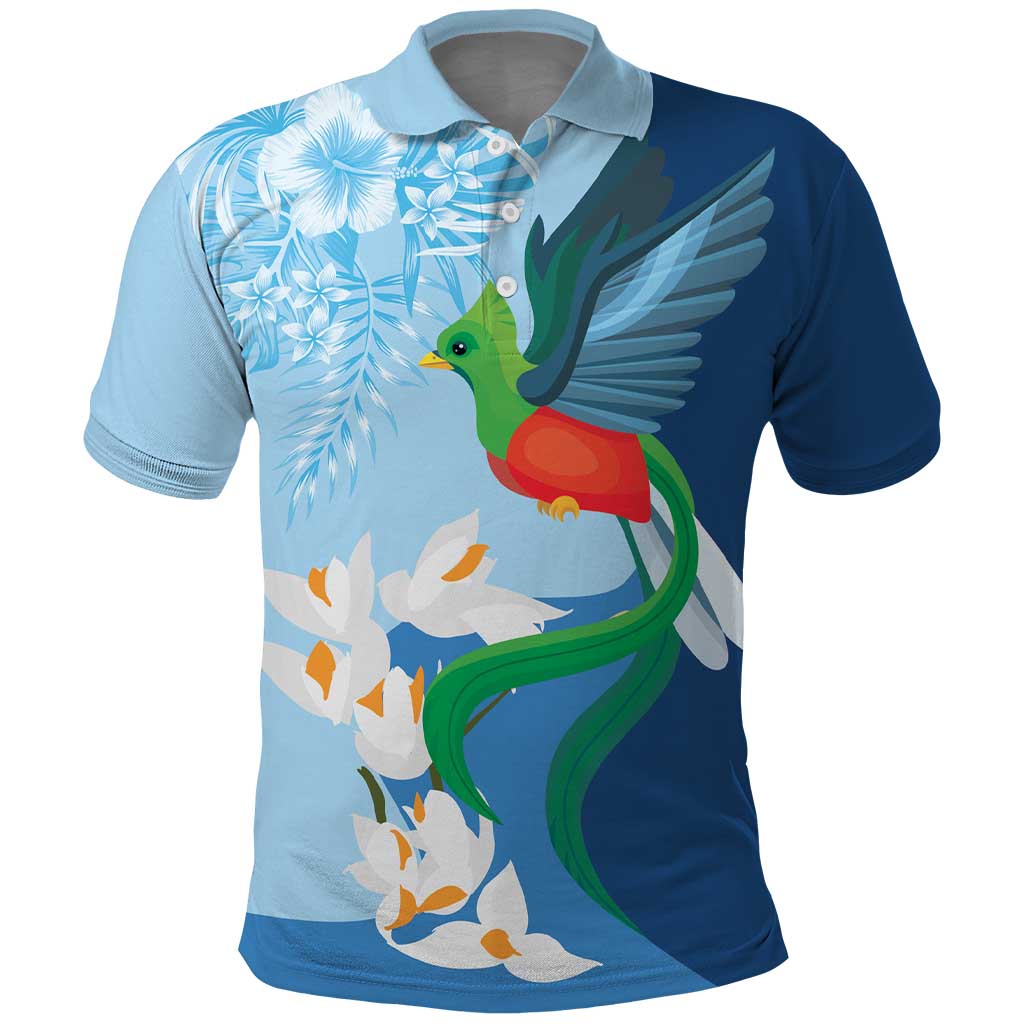 Guatemala Quetzal Bird Polo Shirt Monja Blanca Flowers