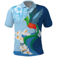 Guatemala Quetzal Bird Polo Shirt Monja Blanca Flowers