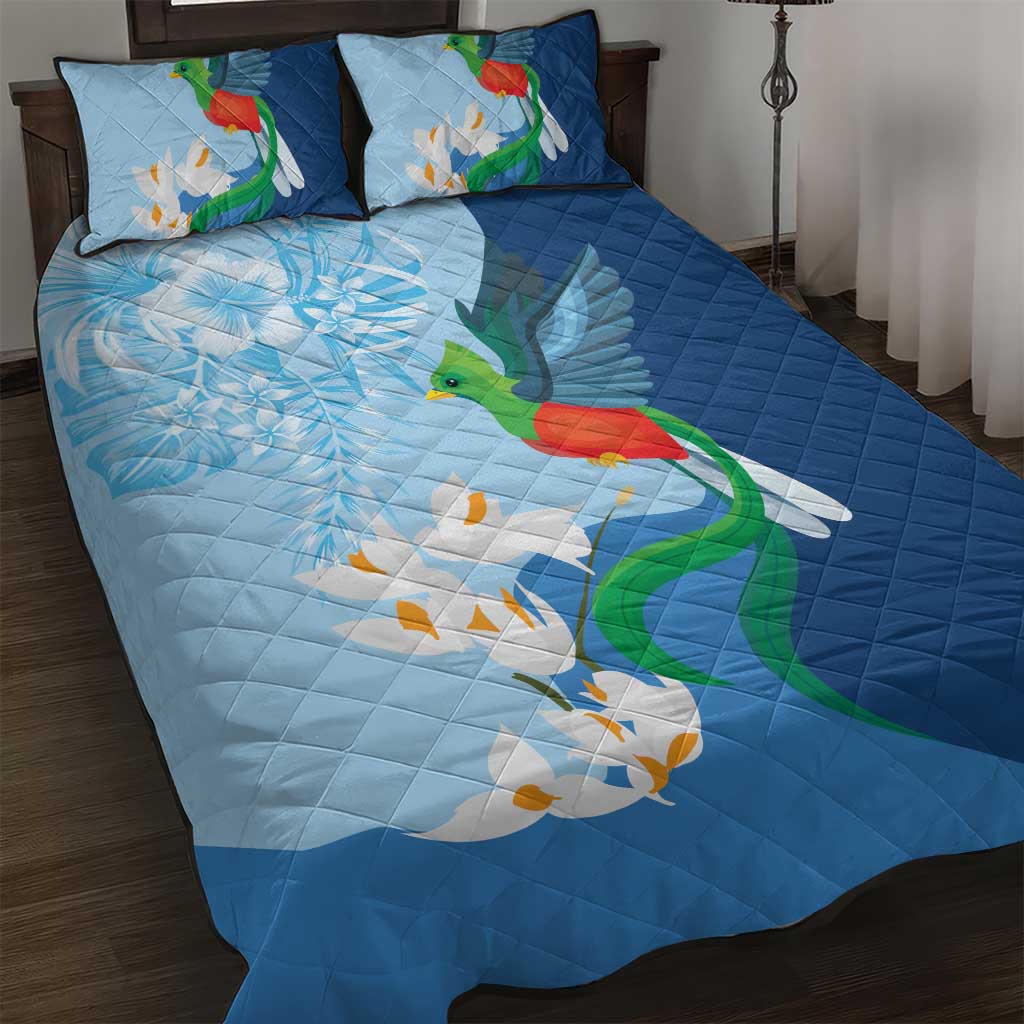Guatemala Quetzal Bird Quilt Bed Set Monja Blanca Flowers