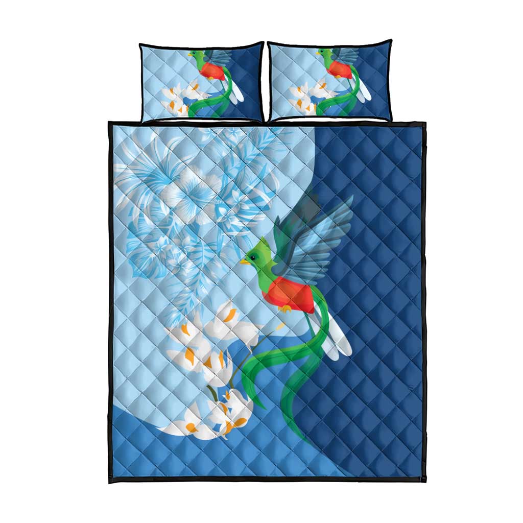 Guatemala Quetzal Bird Quilt Bed Set Monja Blanca Flowers