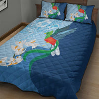 Guatemala Quetzal Bird Quilt Bed Set Monja Blanca Flowers