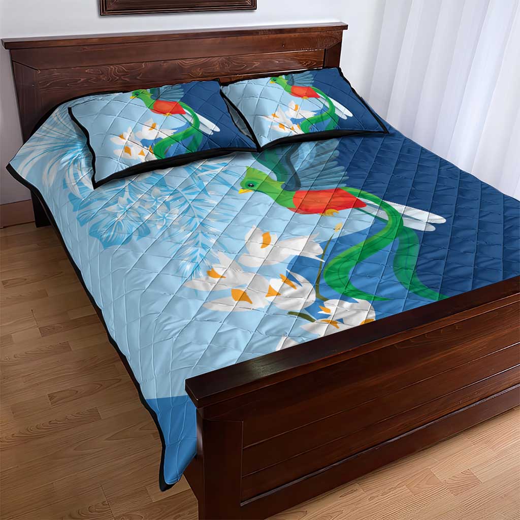 Guatemala Quetzal Bird Quilt Bed Set Monja Blanca Flowers