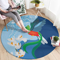 Guatemala Quetzal Bird Round Carpet Monja Blanca Flowers