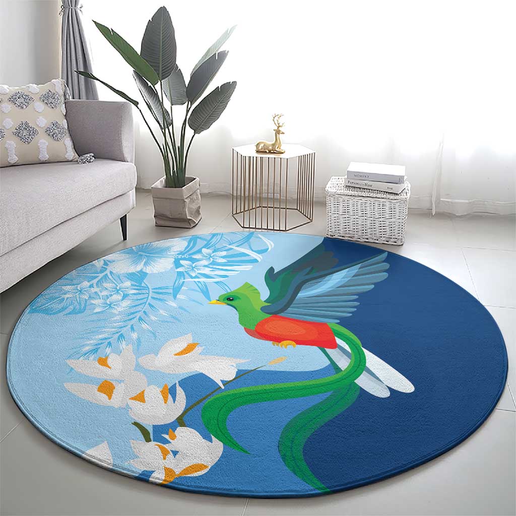 Guatemala Quetzal Bird Round Carpet Monja Blanca Flowers