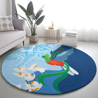 Guatemala Quetzal Bird Round Carpet Monja Blanca Flowers