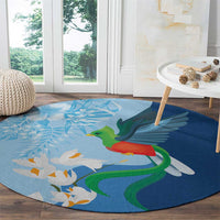 Guatemala Quetzal Bird Round Carpet Monja Blanca Flowers