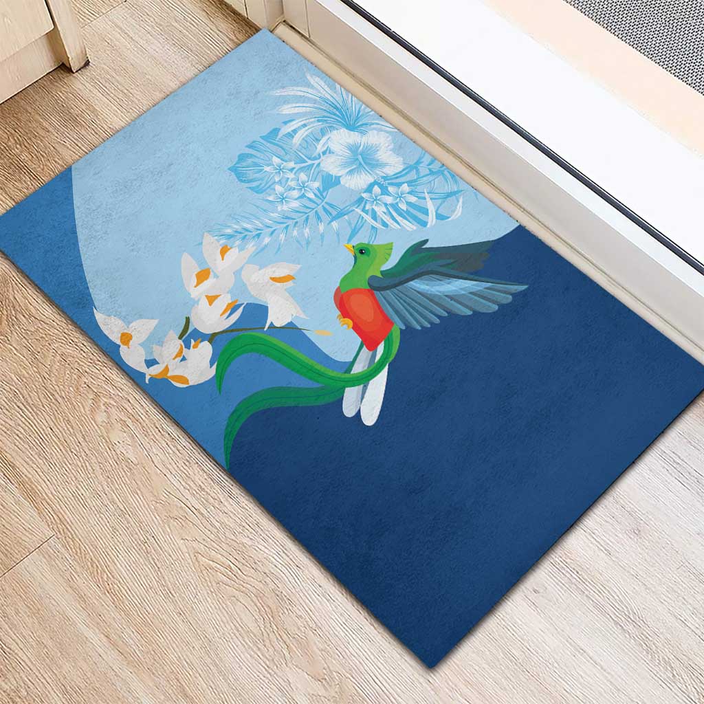 Guatemala Quetzal Bird Rubber Doormat Monja Blanca Flowers