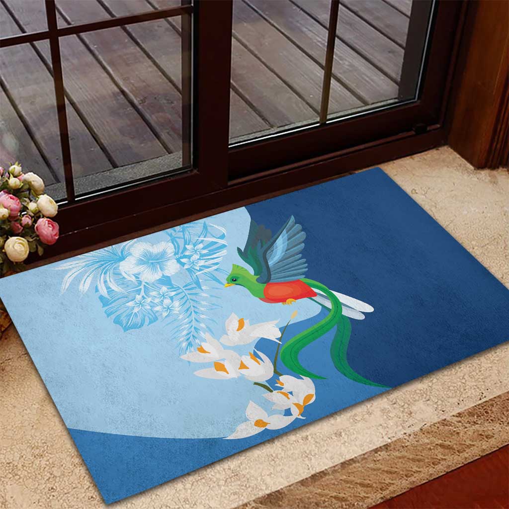 Guatemala Quetzal Bird Rubber Doormat Monja Blanca Flowers